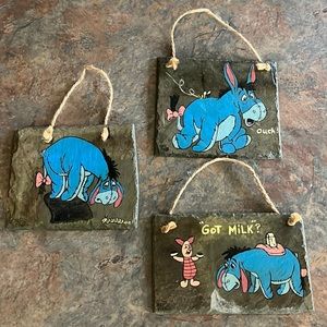 Vintage Mid Eighties Hand Painted Eeyore Slate Decorative Hangings Set of 3